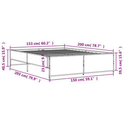 vidaXL Estructura cama madera ingeniería metal roble ahumado 150x200cm