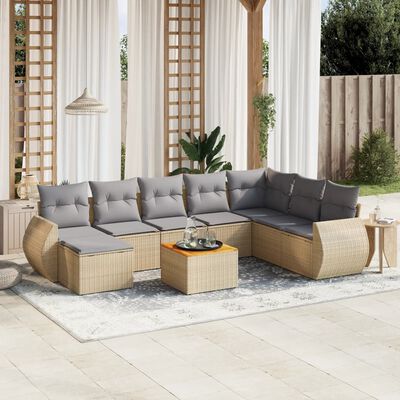 vidaXL Set de sofás de jardín 9 pzas con cojines ratán sintético beige