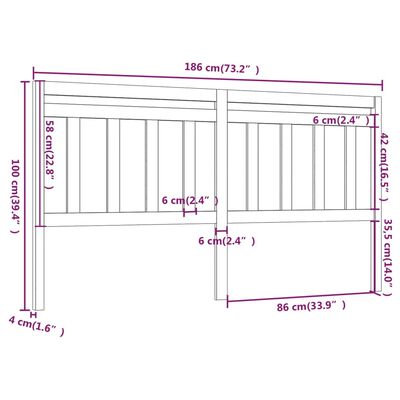 vidaXL Cabecero de cama madera maciza de pino gris 186x4x100 cm