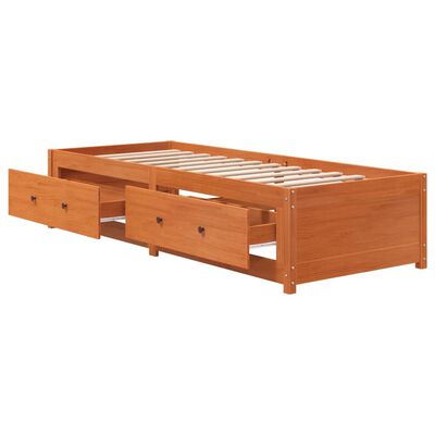 vidaXL Sofá cama de madera maciza de pino marrón cera 75x190 cm