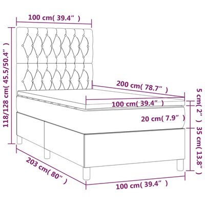 vidaXL Cama box spring colchón luces LED tela marrón oscuro 100x200cm