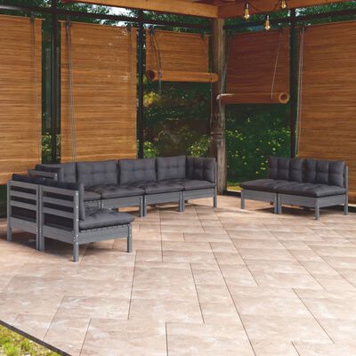 vidaXL Juego de muebles de jardín 8 pzas y cojines madera maciza pino