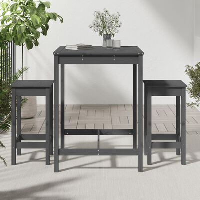 vidaXL Set de mesa y taburetes altos jardín 3 piezas madera pino gris