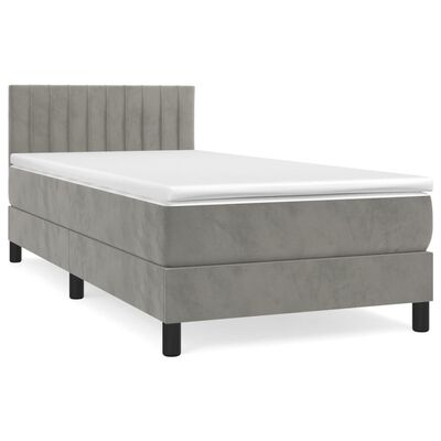 vidaXL Cama box spring con colchón terciopelo gris claro 80x200 cm