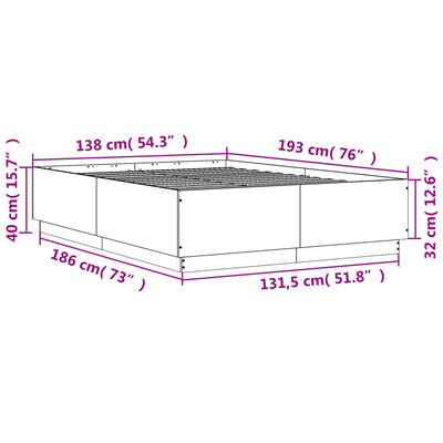 vidaXL Estructura cama con luces LED madera roble marrón 135x190 cm