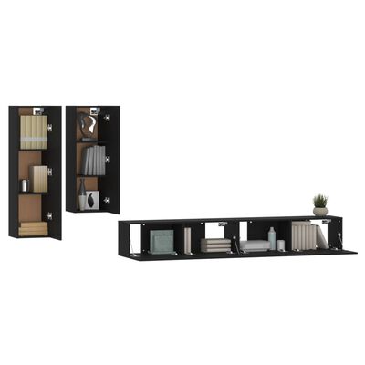 vidaXL Set de muebles para TV 4 piezas madera contrachapada negro