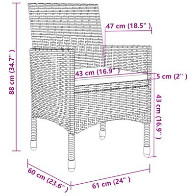 vidaXL Set de comedor de jardín 9 pzas y cojines ratán sintético gris