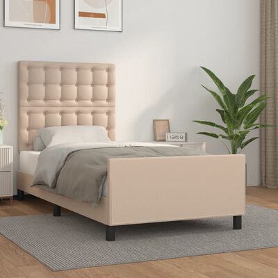 vidaXL Estructura de cama cabecero cuero sintético capuchino 90x200 cm