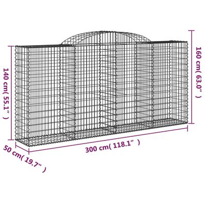 vidaXL Cestas de gaviones 3 uds forma de arco hierro 300x50x140/160 cm