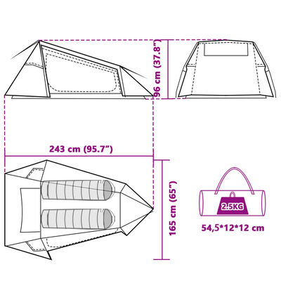 vidaXL Tienda campaña túnel 2 personas tela opaca impermeable blanco