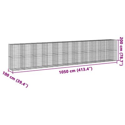 vidaXL Cesta gaviones con cubierta hierro galvanizado 1050x100x200 cm