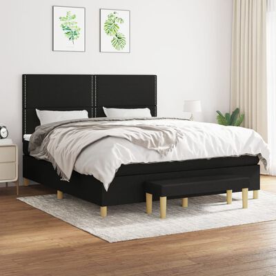 vidaXL Cama box spring con colchón tela negro 180x200 cm