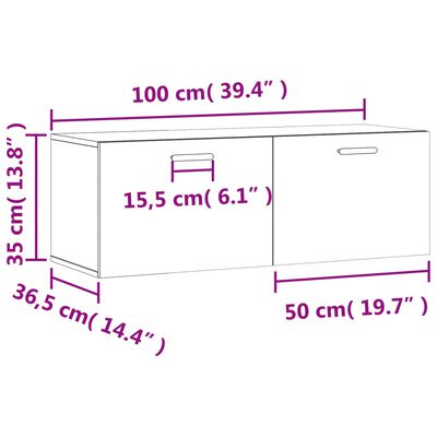 vidaXL Armario de pared madera de ingeniería negro 100x36,5x35 cm