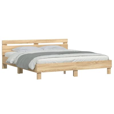 vidaXL Cama con cabecero madera de ingeniería roble Sonoma 200x200 cm