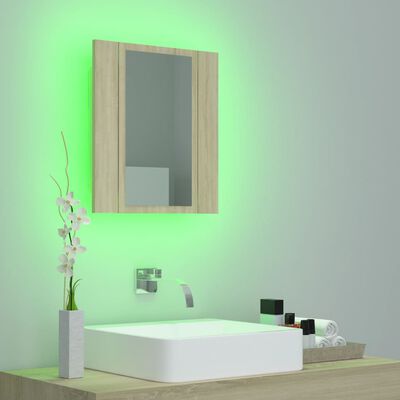 vidaXL Armario espejo de baño LED acrílico roble Sonoma 40x12x45 cm