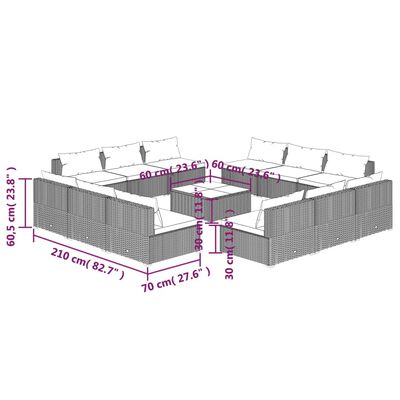 vidaXL Set de muebles de jardín 13 pzas y cojines ratán sintético gris