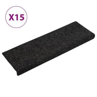 vidaXL Alfombrilla de escaleras 15 uds tela punzonada negro 65x21x4 cm