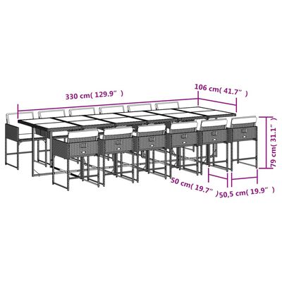 vidaXL Set comedor de jardín con cojines 13 pzas ratán sintético negro