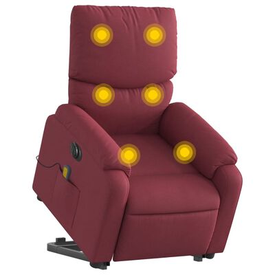 vidaXL Sillón de masaje eléctrico reclinable elevable tela rojo tinto