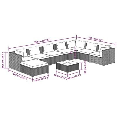 vidaXL Set de muebles de jardín 9 pzas y cojines ratán sintético negro