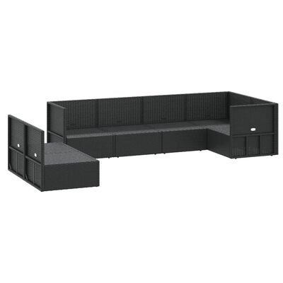 vidaXL Set de muebles de jardín y cojines 7 pzas ratán sintético negro