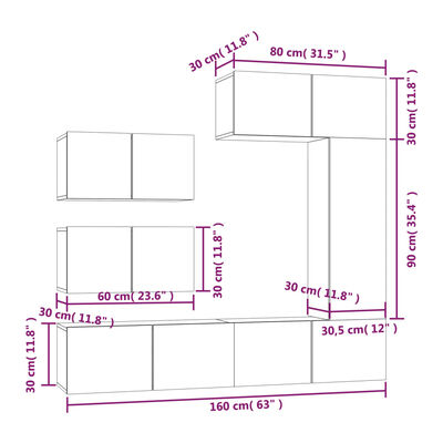 vidaXL Set de muebles para TV 6 piezas madera contrachapada blanco