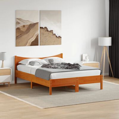 vidaXL Cama sin colchón madera maciza de pino marrón cera 140x200 cm