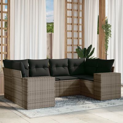 vidaXL Set de muebles de jardín 6 pzas y cojines ratán sintético gris