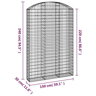 vidaXL Cesta gaviones forma arco hierro galvanizado 150x30x220/240 cm