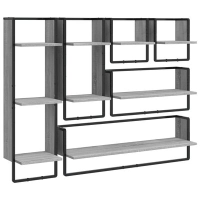 vidaXL Estantes pared con barras 6 pzas madera ingeniería gris Sonoma