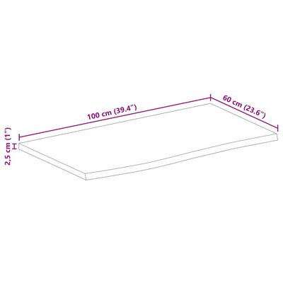 vidaXL Tablero de mesa borde natural madera maciza mango 100x60x2,5 cm