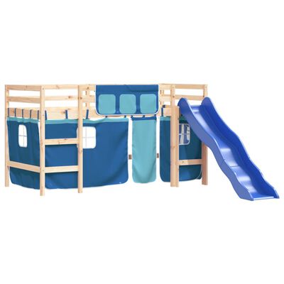 vidaXL Cama alta para niños con cortinas madera pino azul 90x190 cm