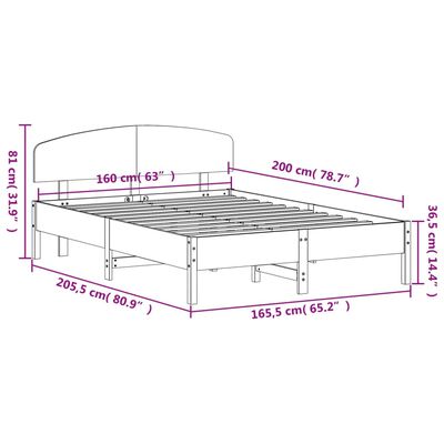 vidaXL Cama sin colchón madera maciza de pino marrón cera 160x200 cm