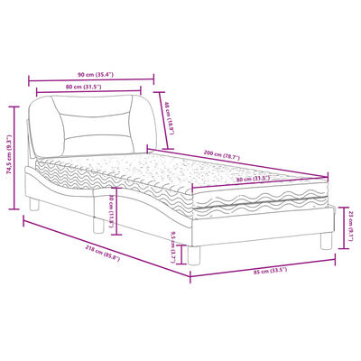 vidaXL Cama con colchón cuero sintético negro y blanco 80x200 cm