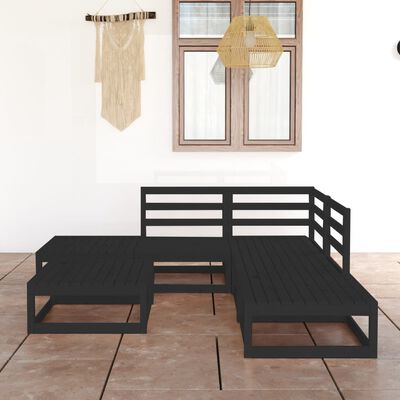 vidaXL Juego de muebles de jardín 6 piezas negro madera maciza de pino