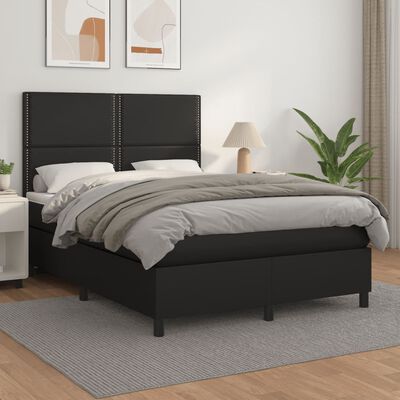 vidaXL Cama box spring con colchón cuero sintético negro 140x200cm