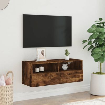 vidaXL Mueble de pared TV madera ingeniería roble ahumado 80x30x30 cm