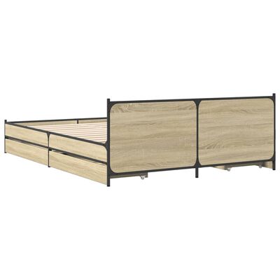 vidaXL Cama con cajones madera ingeniería roble Sonoma 135x190 cm