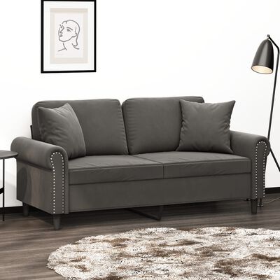 vidaXL Sofá 2 plazas almohadas y cojines terciopelo gris oscuro 140 cm