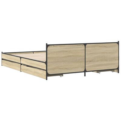 vidaXL Cama con cajones madera ingeniería roble Sonoma 160x200 cm