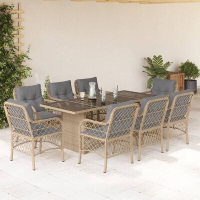 vidaXL Set comedor de jardín 9 pzas con cojines ratán sintético beige