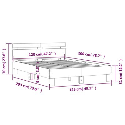 vidaXL Cama con cabecero madera de ingeniería gris Sonoma 120x200 cm