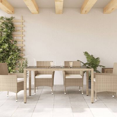 vidaXL Mesa de jardín superficie de vidrio ratán PE beige 150x90x75 cm