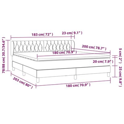 vidaXL Cama box spring con colchón tela negro 180x200 cm