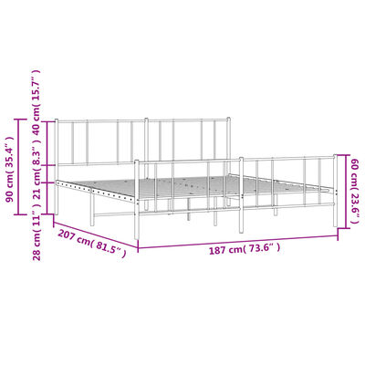 vidaXL Estructura cama sin colchón con estribo metal negro 180x200 cm