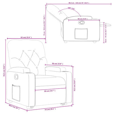 vidaXL Sillón reclinable elevable cuero artificial negro