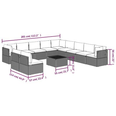 vidaXL Set de muebles de jardín 12 pzas cojines ratán sintético gris