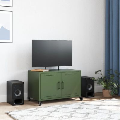 vidaXL Mueble de TV de acero verde oliva 68x39x43,5 cm