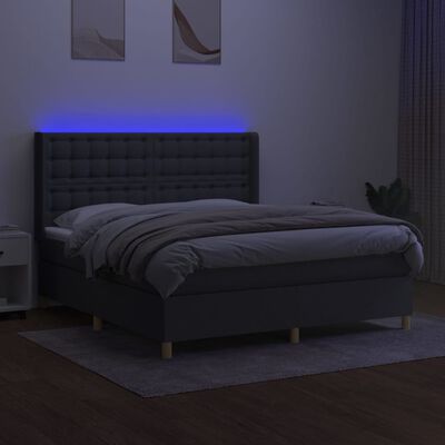 vidaXL Cama box spring colchón y luces LED tela gris oscuro 160x200 cm