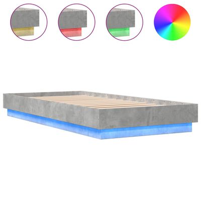 vidaXL Estructura de cama con luces LED gris hormigón 90x200 cm